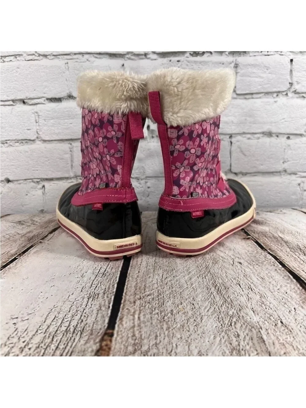 Merrell Girls Spruzzi Waterproof Rain / Snow Boots Size 5 Pink Floral